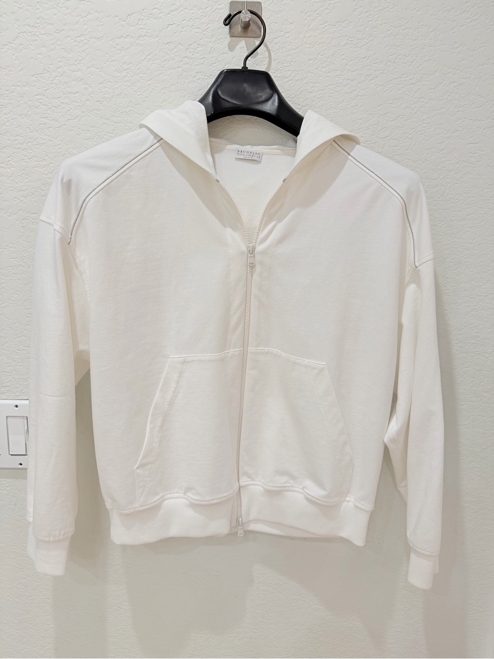 Brunello Cucinelli NWT $1500 White Monili Trim Zip Hoodie Sweatshirt S